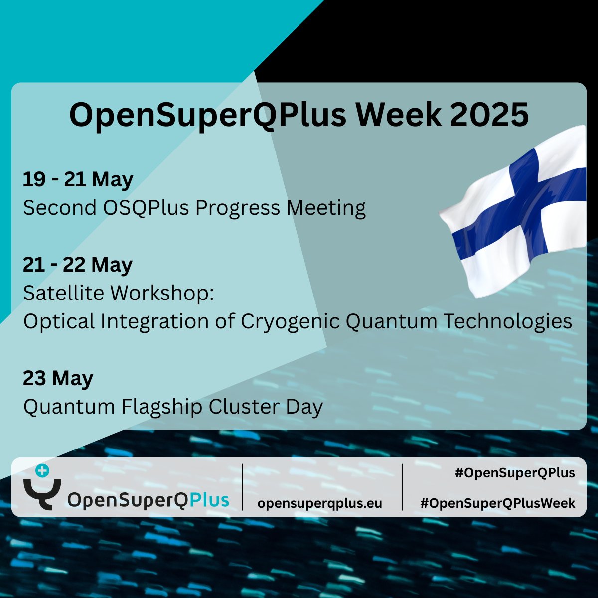 OpenSuperQPlus (@opensuperqplus) on Twitter photo It's #OpenSuperQPlusWeek❗
We are looking forward to a lively exchange with our #quantum community at the 2nd #OpenSuperQPlus #Progress Meeting, our subsequent Satellite #Workshop and finally the <a href="/QuantumFlagship/">Quantum Flagship</a> Cluster Day with sister projects.
<a href="/VTTFinland/">VTT</a> <a href="/AaltoUniversity/">Aalto University</a> It's #OpenSuperQPlusWeek❗
We are looking forward to a lively exchange with our #quantum community at the 2nd #OpenSuperQPlus #Progress Meeting, our subsequent Satellite #Workshop and finally the <a href="/QuantumFlagship/">Quantum Flagship</a> Cluster Day with sister projects.
<a href="/VTTFinland/">VTT</a> <a href="/AaltoUniversity/">Aalto University</a>