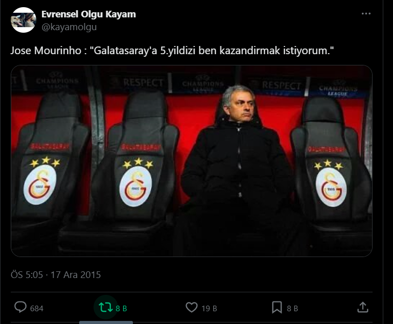 Teşekkürler Morinho , Teşekkürler Ali Koç 6. Yıldız için de aynı şekilde devam lütfen.