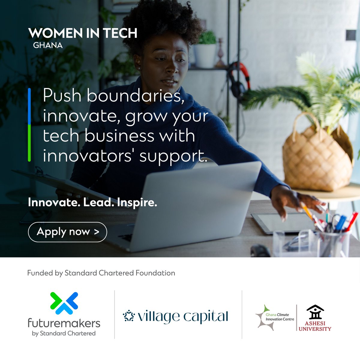 Ghana Climate Innovation Centre (@ghacic) on Twitter photo Calling women-led tech startups in Ghana!
Join a 12-week incubator offering mentorship, a 70+ founder network & a chance to win $10k (GHS) in equity-free grants.
Apply: scwomenintechgh.com/apply/
<a href="/StanChartGH/">Standard Chartered Ghana</a> <a href="/VilCapInvest/">VilCap Investments</a>
#FuturemakersGH #FWIT5 #WomenInTech #EmpowerHer Calling women-led tech startups in Ghana!
Join a 12-week incubator offering mentorship, a 70+ founder network & a chance to win $10k (GHS) in equity-free grants.
Apply: scwomenintechgh.com/apply/
<a href="/StanChartGH/">Standard Chartered Ghana</a> <a href="/VilCapInvest/">VilCap Investments</a>
#FuturemakersGH #FWIT5 #WomenInTech #EmpowerHer