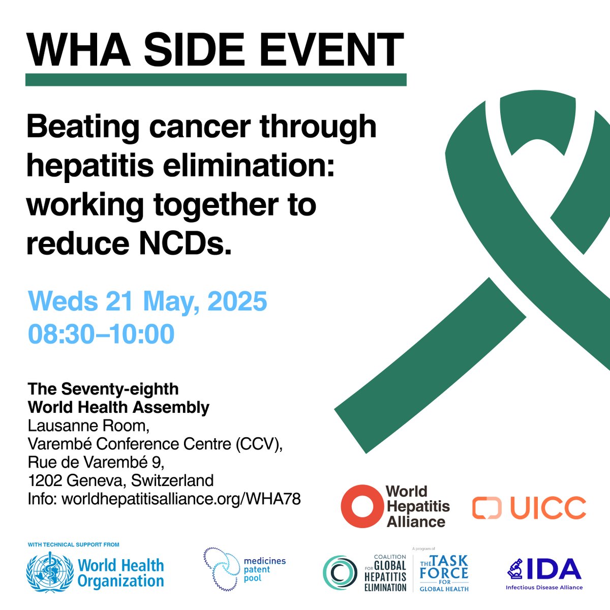 Hep_Alliance's tweet photo. We’re at #WHA78! Join us at these key events:

📍 Today, 15:30 CEST: Our CEO, @caryjameslondon is speaking at “Health Without Borders: Integrated Primary Healthcare for All” – watch online: https://t.co/siFLCokQ4x
📍 21 May, 08:30 & 18:00: Two events on hepatitis & NCDs.

Details in banners👇