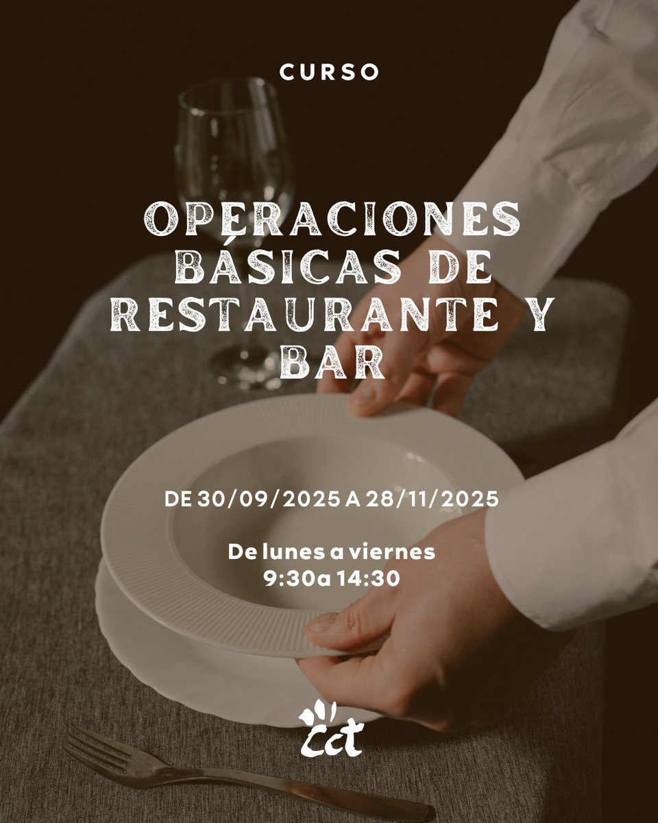 Curso gratuito dirigido a personas desempleadas que quieran formarse en el servicio básico de restaurante y bar.

📍 Modalidad presencial del 30 de septiembre al 28 de noviembre 

Inscripciones en nuestra web 👉cctmurcia.es/es/cursos_cct

#SoyCCT #CCTMurcia #formacion #hosteleria
