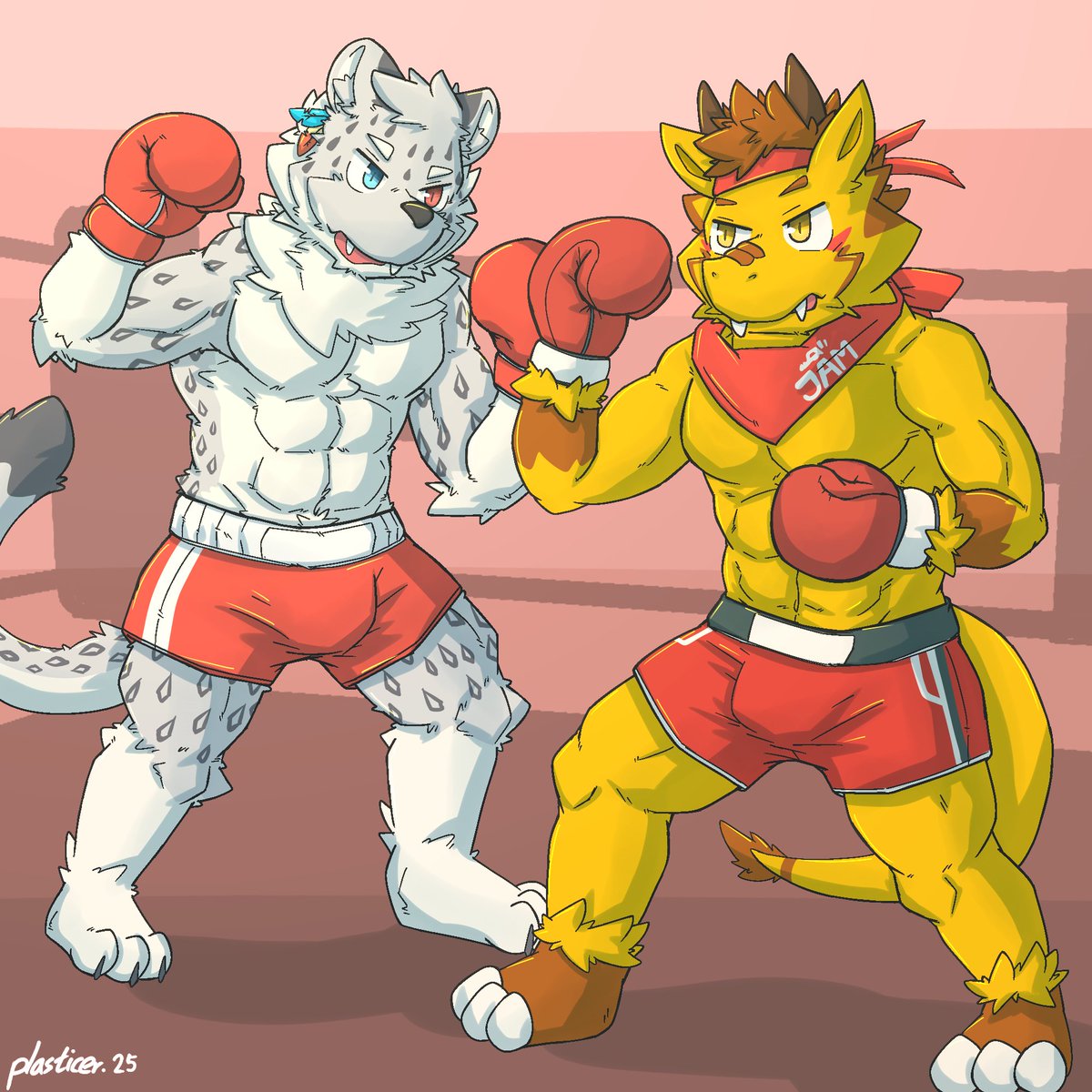 plasticer1's tweet photo. To celebrate Japanese Day of Boxing(#ボクシングの日), here are crossover artworks that the members  from #獣BoxingGym versus the macho characters from Taiwanese Furry Group @DiGiKnightFF (克狼毛家族）

This is the first part. FIGHT🥊 https://t.co/ulE36q0wNG