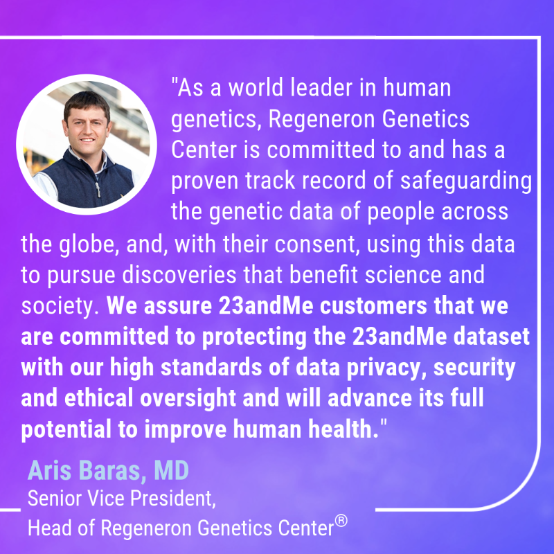 Regeneron's tweet photo. 📣Today we announced that we intend to acquire @23andMe with plans to maintain their consumer genetics business and advance our shared goal of improving human health and wellness. https://t.co/cujfaF5rF2