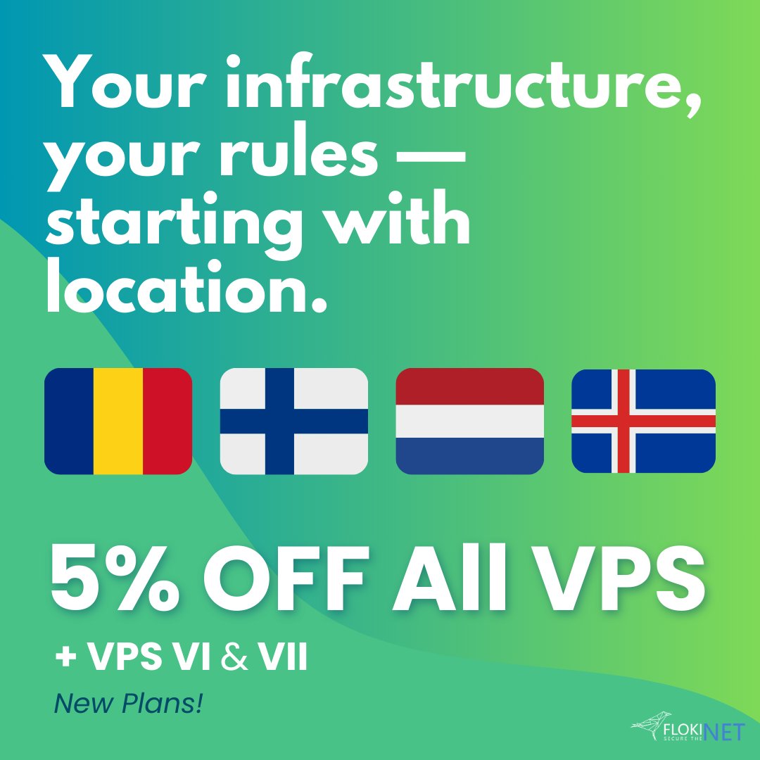 FlokiNETehf's tweet image. Your VPS, your rules.
5% off now → billing.flokinet.is/link.php?id=101

#VPS #FlokiNET #PrivacyFirst