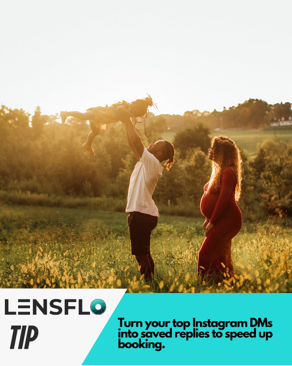 Turn your top Instagram DMs into saved replies to speed up booking. Work smarter, not harder.

#Photography #PhotographyBusiness #Entrepreneur #WeddingPhotographer #PortraitPhotographer #LensFlo