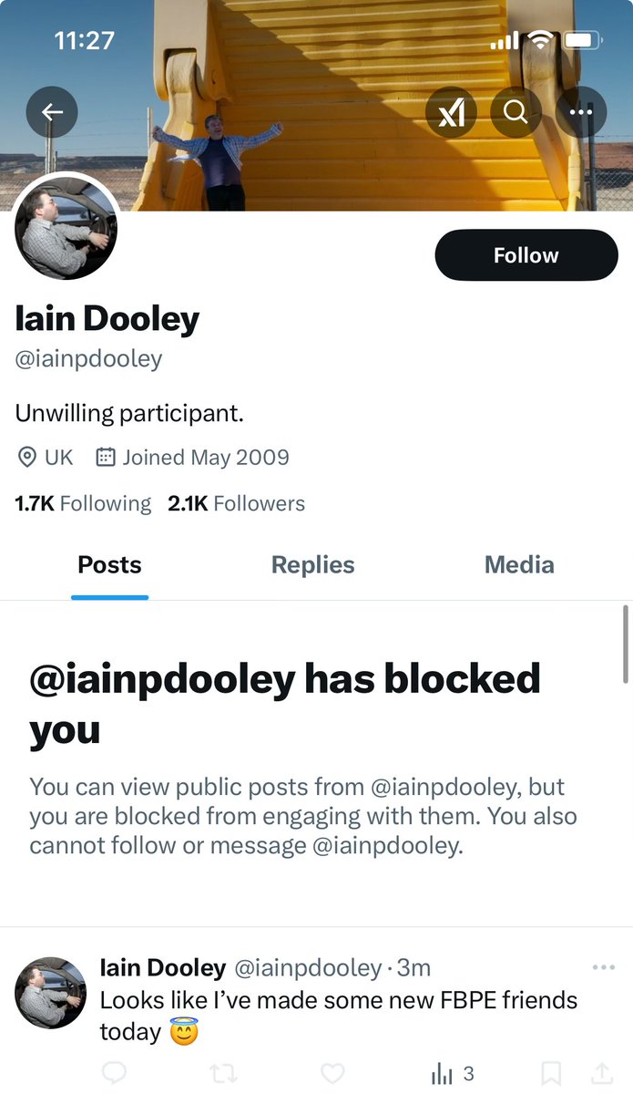 Classic knuckle dragger antics, calls me a flagshagger, doesn’t like the reply then blocks. Wanker. He’s certainly an ‘unwilling participant’. #iainpdooley