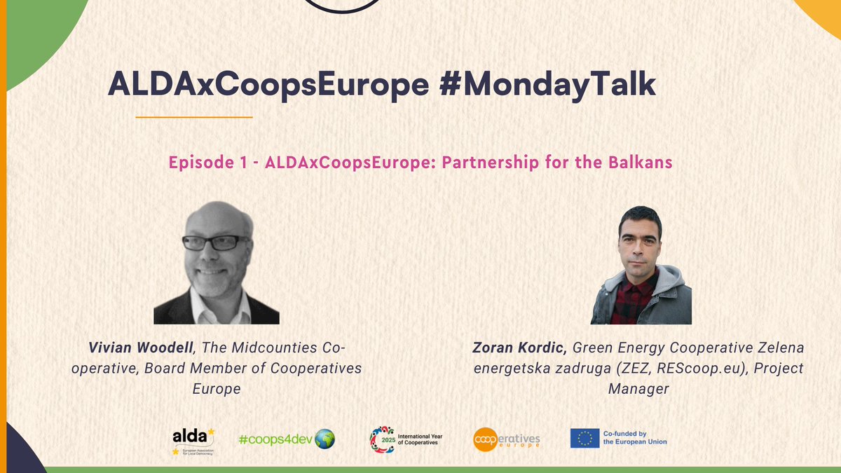 CoopsEurope's tweet image. We have kicked off our 🧩 #MondayTalks webinar series with @ALDAeurope 

💬 Vivian Woodell (@Cooperator1) and Zoran Kordic (@ZKordic) joined us to discuss cooperatives in the Western Balkans and how to cooperatively advance a local democratic economy.