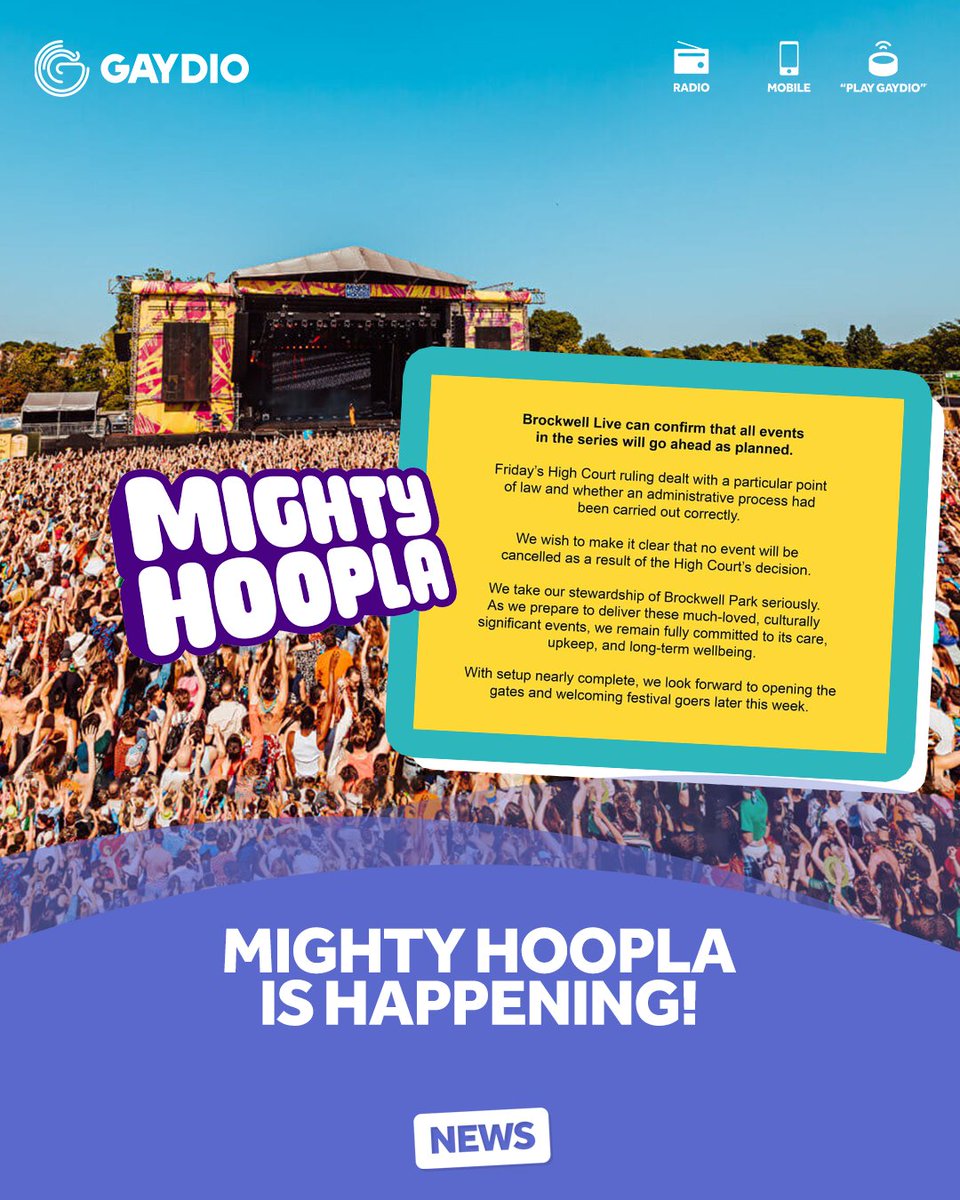 Gaydio (@gaydio) on Twitter photo Get those outfits ready 😍 the team behind <a href="/mightyhoopla/">Mighty Hoopla</a> have confirmed the festival will indeed go ahead in a new statement ✨ let's goooo! Get those outfits ready 😍 the team behind <a href="/mightyhoopla/">Mighty Hoopla</a> have confirmed the festival will indeed go ahead in a new statement ✨ let's goooo!