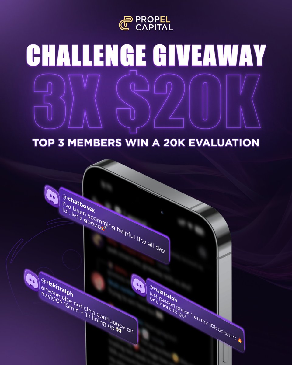 The Monthly Discord Competition is back🔥
And this time, the rewards are even better.

Top 3 most active and engaged traders will each win a FREE $20K Evaluation 💸

Previous winners are not eligible, this round is for new champions.

🏆 To win:

• Stay active in the server
•