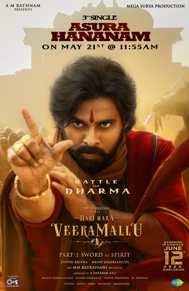 Radheyshya88408's tweet photo. The STORM is coming..🌪️🔥

#HariHaraVeeraMallu 3rd Single - The most powerful track of the year – #AsuraHananam is arriving on May 21st @ 11:55 AM! 🔥💥

#HHVMonJune12th #VeeraMallu #DharmaBattle#good https://t.co/3tG3lUB1kz