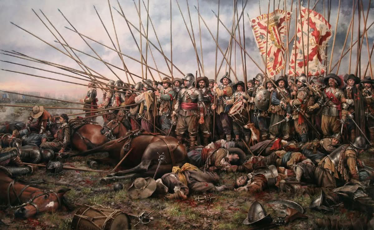 javierpadan's tweet photo. 1643 Batalla #Rocroi
«¿Cuántos erais antes del combate?
No tenéis más que contar los muertos».
De los seis cuadros de #Infantería de los #Tercios españoles, han desaparecido cinco.
Condè ordena el alto el fuego.
"Mayor honra en una derrota no ha existido jamás". https://t.co/6h6rNqjY1j