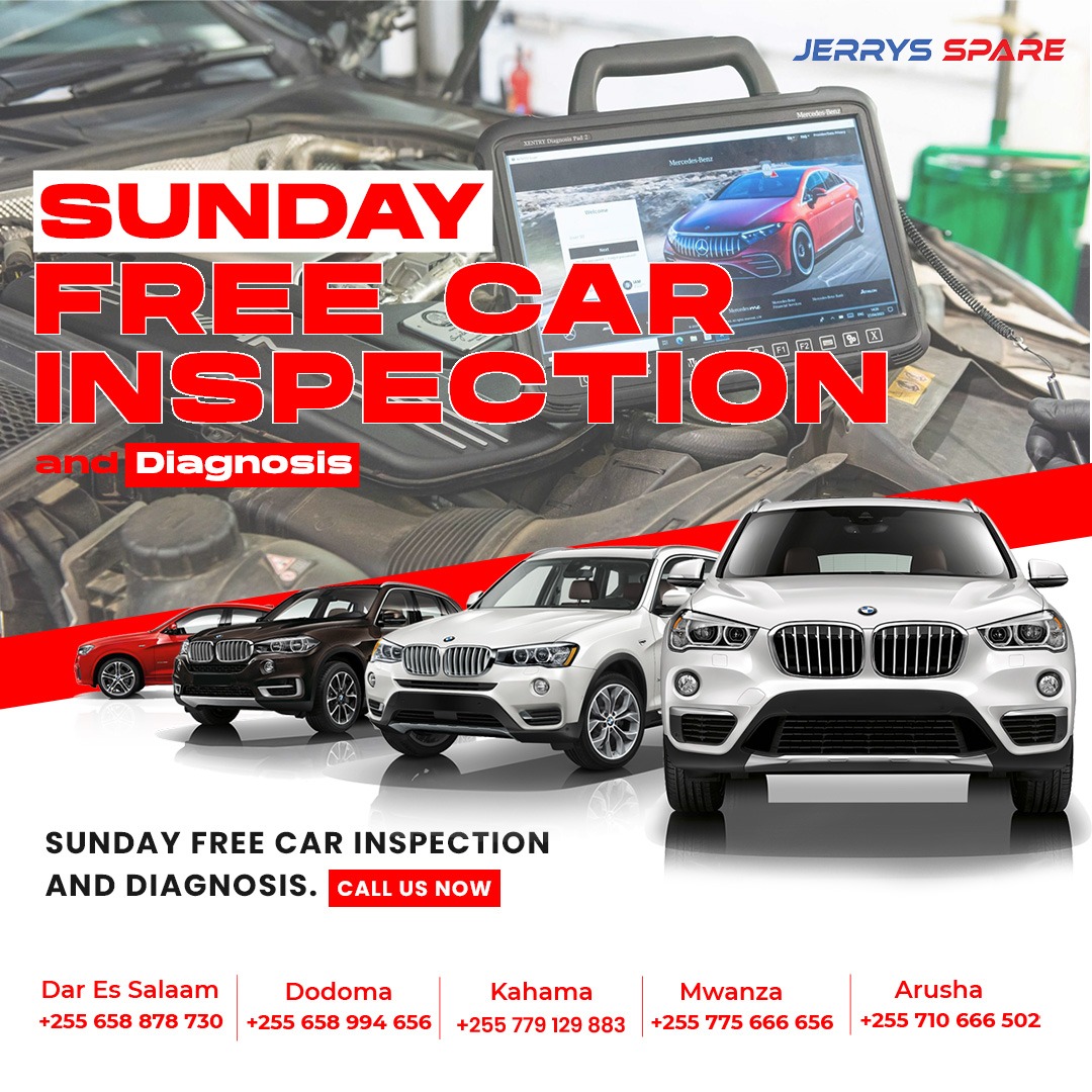 FREE CAR INSPECTION &amp; DIAGNOSIS! 
 Jerry Spare Parts &amp; Services inakuletea ukaguzi wa gari BURE kabisa! Usikose nafasi hii ya kipekee ya kuhakikisha gari lako lipo sawa.
Twende kazi! 
📍Tembelea leo!
#FreeCarCheck #CarDiagnosis #SikiaJerry #Car #AutoService  #FreeInspection
