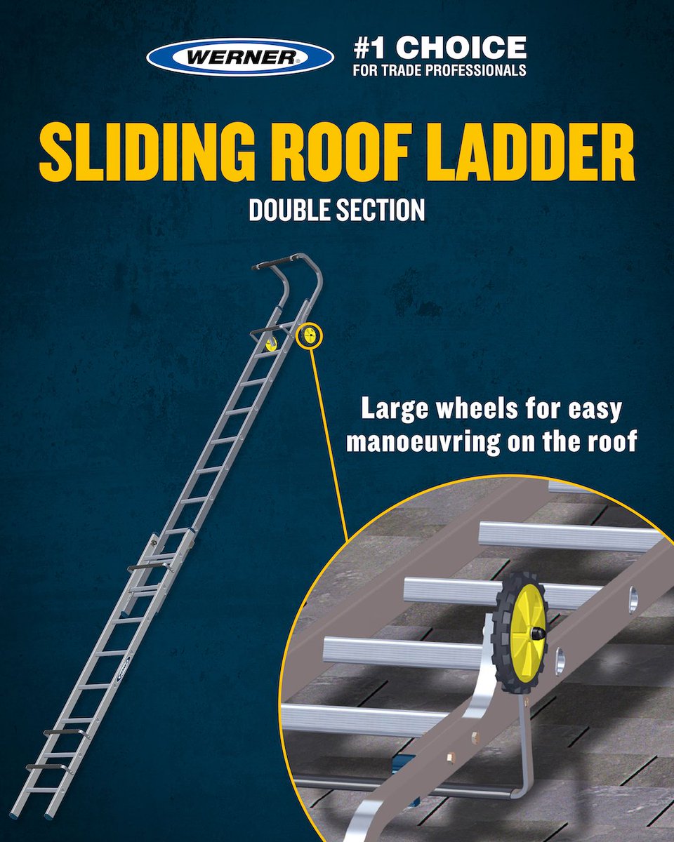 Stay safe and secure on the job with a #Werner Double Section Roof Ladder. Designed for ease of positioning on the roof, this ladder features heavy-duty locking catches and non-slip rubber-sleeved support bars for added protection when at height. 
 wernerco.com/uk/ladder-acce…