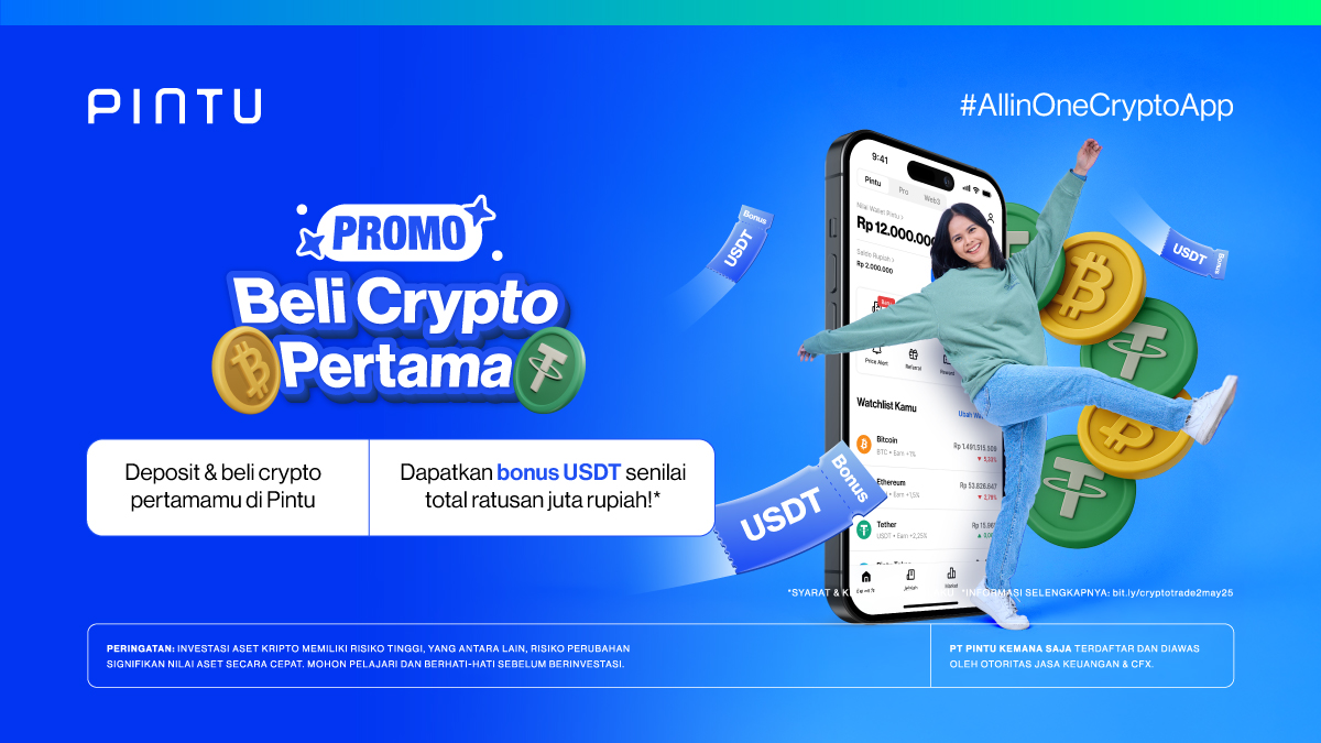 Dapetin bonus USDT buat kamu yang beli crypto pertama kali di aplikasi Pintu!  Yuk cek selengkpanya di sini: https://t.co/ejor3VB6AT