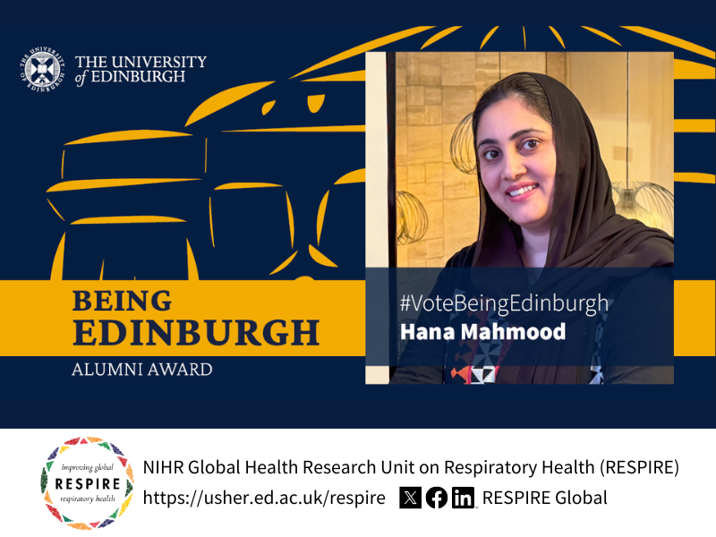 RESPIRE (@respireglobal) on Twitter photo Congratulations to Hana Mahmood who is shortlisted for the #BeingEdinburgh award! Since completing a RESPIRE PhD Studentship with <a href="/EdinUniUsher/">Usher Institute</a>, Hana has impacted millions of children in Pakistan.
University of Edinburgh staff, students & alumni can vote: edin.ac/3GIhu29 Congratulations to Hana Mahmood who is shortlisted for the #BeingEdinburgh award! Since completing a RESPIRE PhD Studentship with <a href="/EdinUniUsher/">Usher Institute</a>, Hana has impacted millions of children in Pakistan.
University of Edinburgh staff, students & alumni can vote: edin.ac/3GIhu29