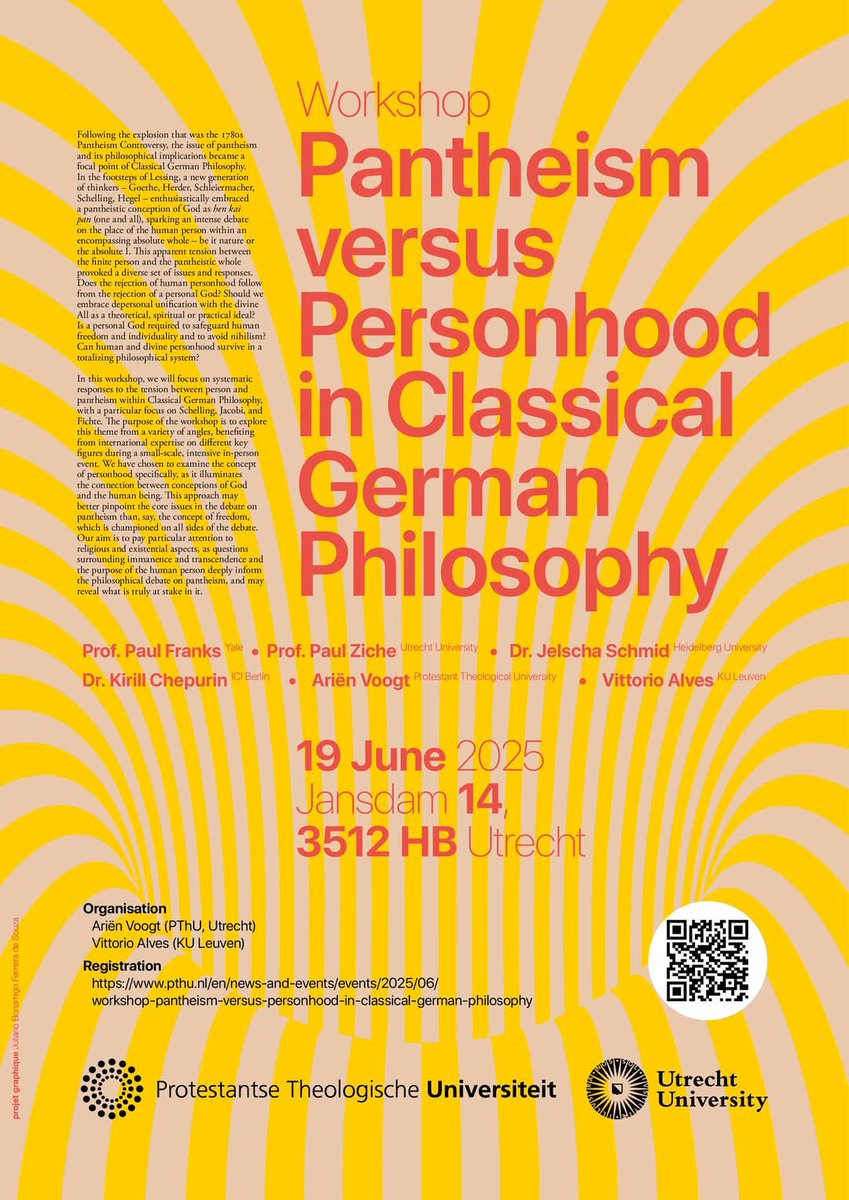 aufgehenderRest's tweet image. Workshop: “Pantheism versus Personhood in Classical German Philosophy” (Utrecht, 19 June 2025)

hegelpd.it/workshop-panth…

 #pantheism #personhood #classicalgermanphilosophy