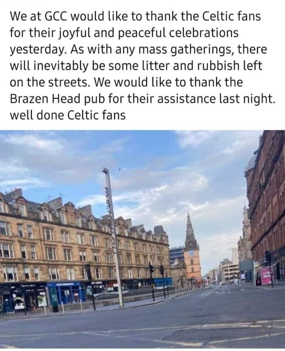 This is not the narrative put forward by <a href="/STVNews/">STV News</a> 
As everyone knew, the Celtic supporters helped the council in cleaning up the mess but <a href="/STVNews/">STV News</a> made the fans out to be the bad guys again.
