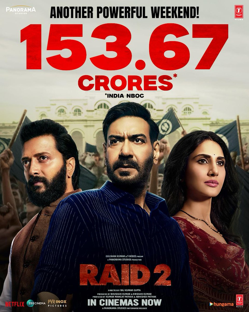 It's official!

#Raid2 storms into the ₹150 crore club, smashing its 3rd weekend with a total collection of ₹153.67 crore nett at the box office!

When #AjayDevgn Raids, India Watches 💯

<a href="/ajaydevgn/">Ajay Devgn</a>