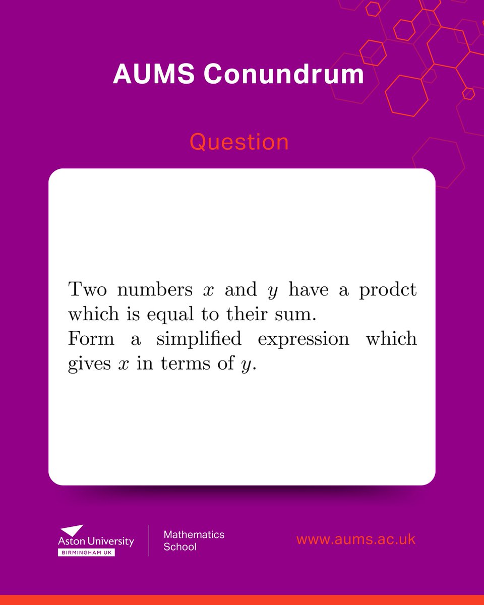AUMS Weekly Conundrum! Weekly maths challenges for Year 10 &amp; 11 students —without a calculator! 🔢

 💡 Drop your answers in the comments and explain your thinking! Who will solve it first? 🏆 

🗓  Solution revealed on Friday

 #MathsChallenge #BrainTeaser #UMaths #mathsschool