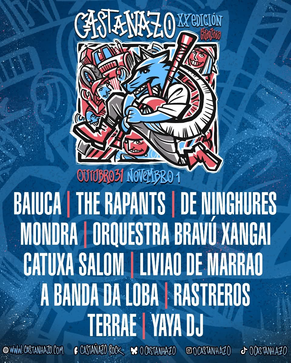O Castaรฑazo (@ocastanhazo) on Twitter photo ๐ฅ๐บCARTEL COMPLETO CASTAรAZO 2025 ๐ฐ๐ฅ
Estes son os 11 artistas que estarรกn enriba do escenario do #Castaรฑazo o ๐ 31 de outubro e 1 de novembro.
Nesta #XXEdiciรณn o galego soarรก alto e forte!!
๐ซ Se aรญnda non tes o teu abono corre a facerte con รฉl ๐ castanhazo.com/venda-de-entraโฆ ๐ฅ๐บCARTEL COMPLETO CASTAรAZO 2025 ๐ฐ๐ฅ
Estes son os 11 artistas que estarรกn enriba do escenario do #Castaรฑazo o ๐ 31 de outubro e 1 de novembro.
Nesta #XXEdiciรณn o galego soarรก alto e forte!!
๐ซ Se aรญnda non tes o teu abono corre a facerte con รฉl ๐ castanhazo.com/venda-de-entraโฆ