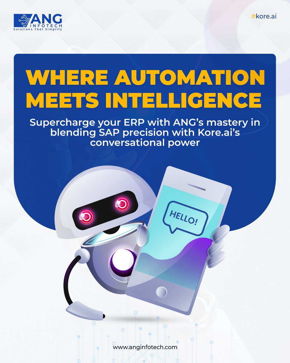 ang_infotech's tweet image. Unlock Intelligent Efficiency!

Integrate SAP with Kore.ai via ANG’s expertise. Automate tasks, boost productivity &amp;amp; drive smarter decisions with AI.
Let’s transform your ERP experience—faster, smarter, better.

#SAPIntegration #KoreAI #SmarterWorkflows #ANGInfo