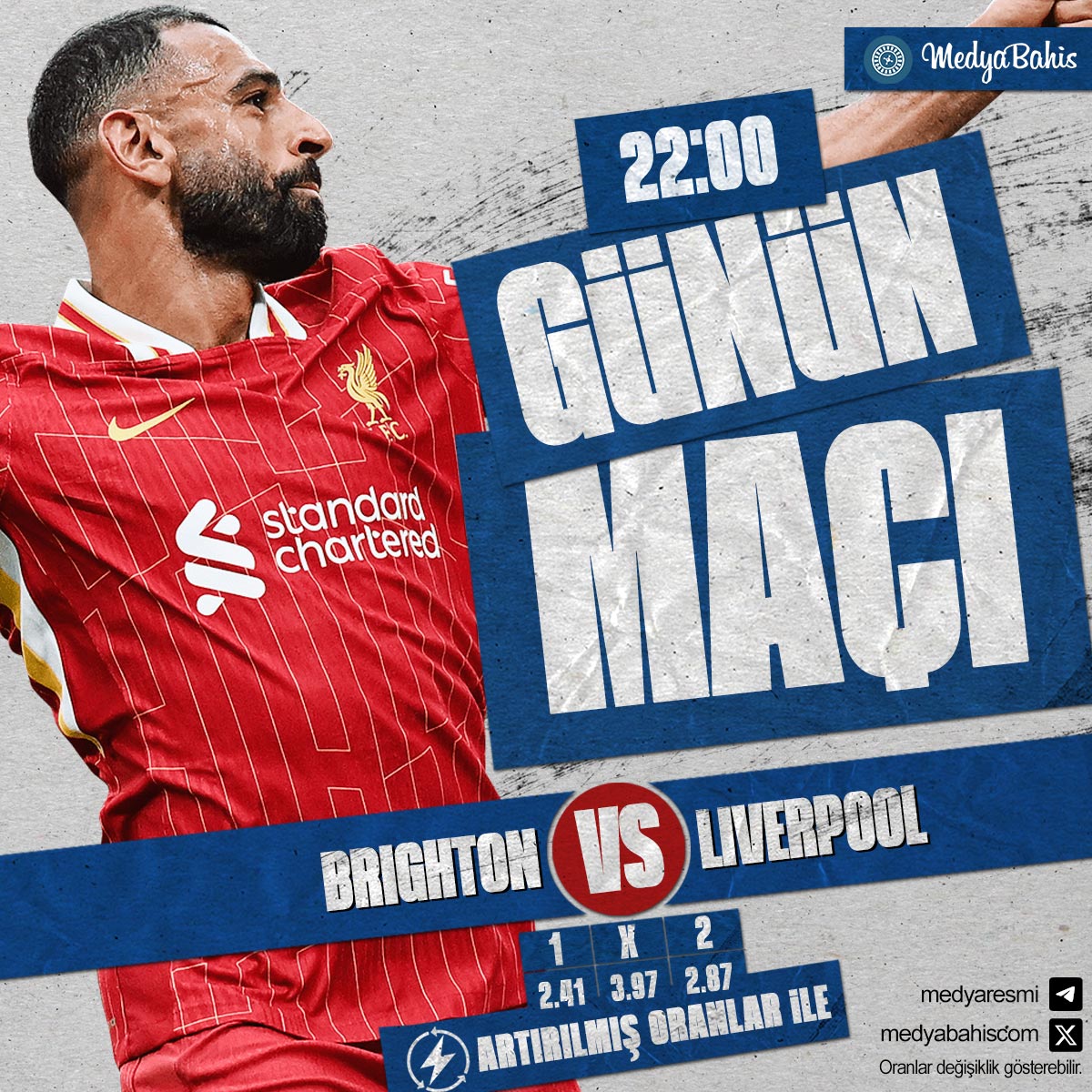 🏆 Medya'da Günün Maçı!
⚽ Brighton❌Liverpool
👉 cutt.ly/3eUUNOPy
🎁 %100 Risksiz Bahis ile Medya'da!