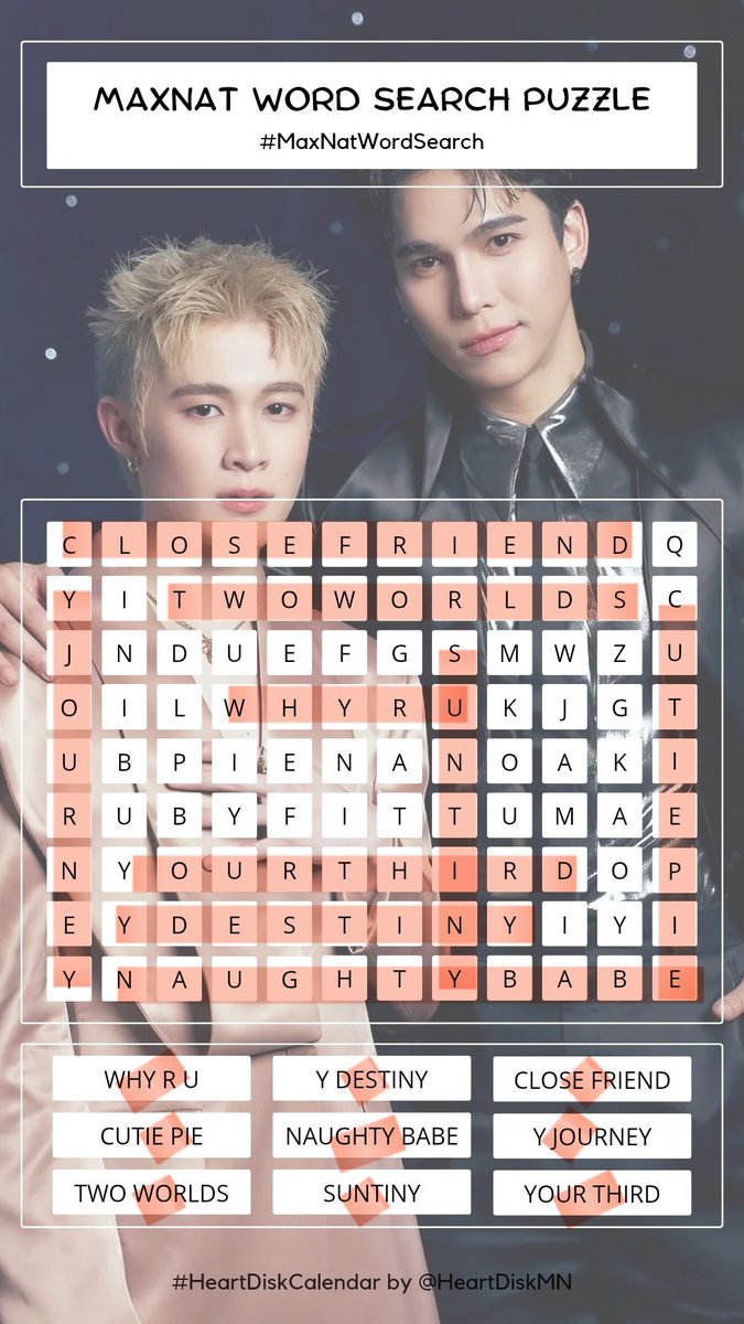 This is fun! #MaxNatWordSearch

#MaxNat #แม้กณฐ 
#ฮาร์ทดิสของแม้กณฐ