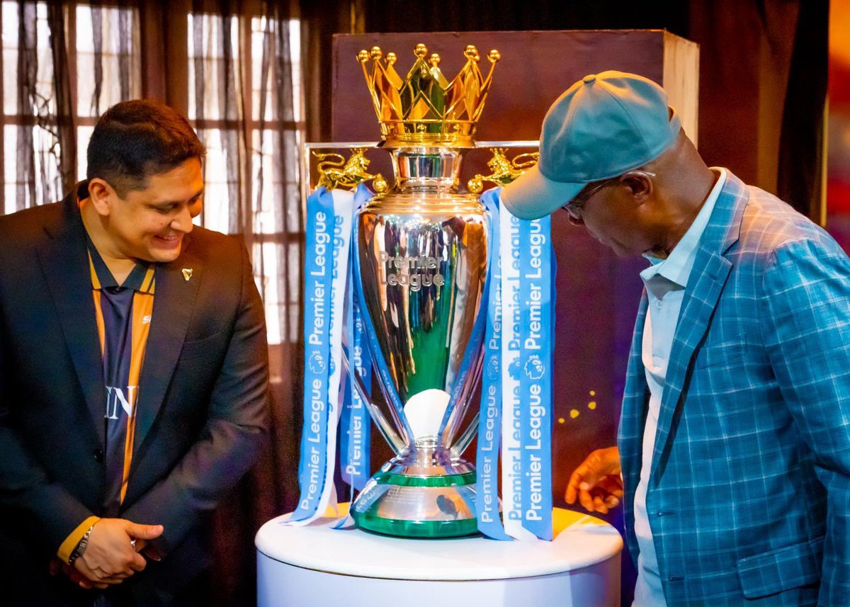 Lagos state Governor Sanwo-Olu Receives EPL Trophy In Lagos, Nigeria.