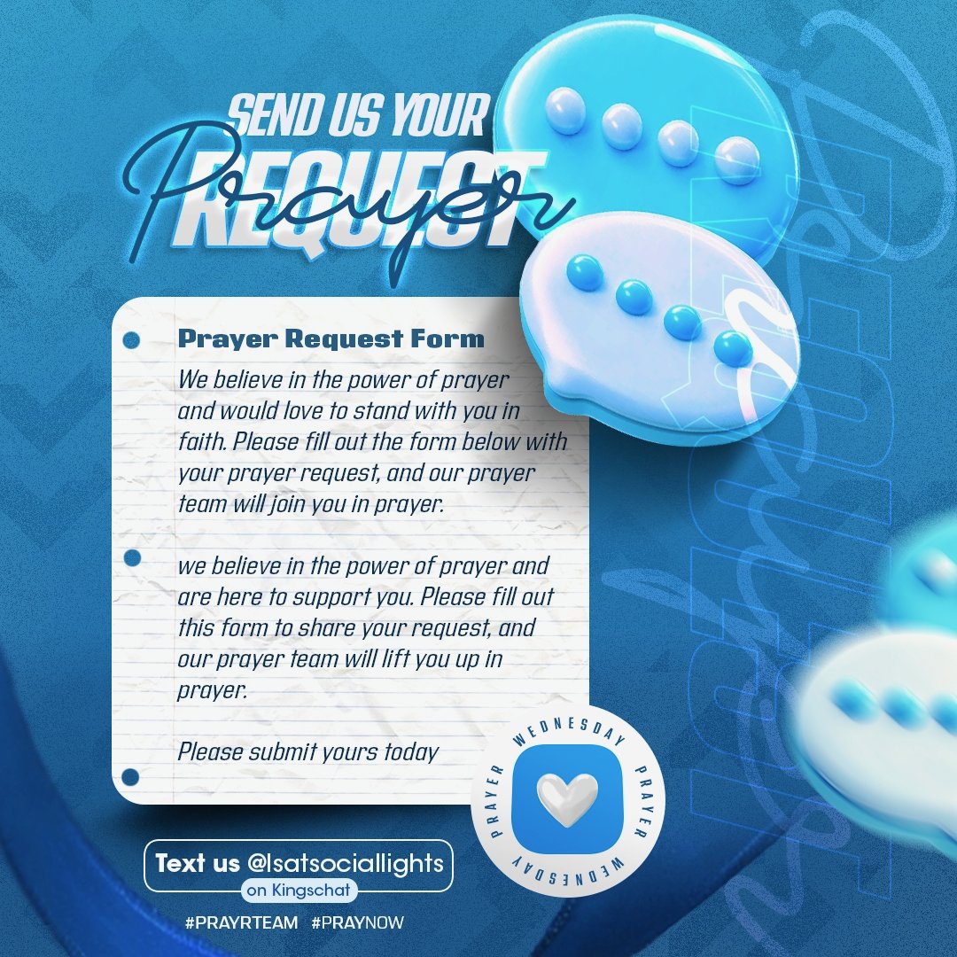 lwsat's tweet image. 🌟 SEND US YOUR PRAYER REQUEST! 🙏
You're not alone—we believe in the power of prayer and we’re here to stand in faith with you. 💙

Whether you're trusting God for healing, provision, restoration, or direction—our prayer team is ready to agree with you in prayer.

🔖 #PrayNow