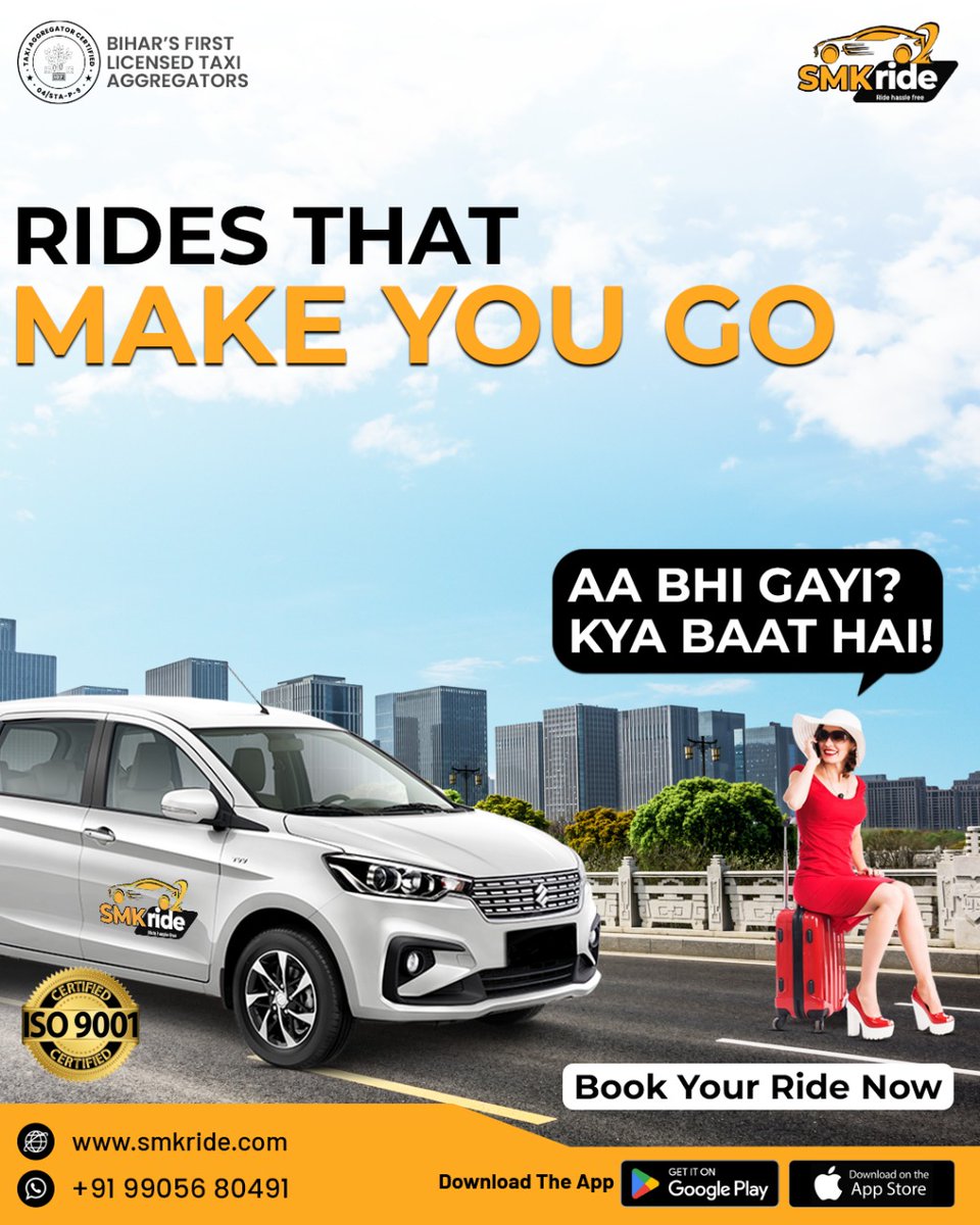 KiSavari's tweet image. When the ride’s so quick, even your destination is surprised – ‘Aa bhi gayi? Kya baat hai!’ 😄

📲 Book your ride now! Call +91-9905680491 to ride safely with SMK Ride.

Visit Our Website:  smkride.com

#SMKRide #SwiftRides #KyaBaatHai #TravelSmart