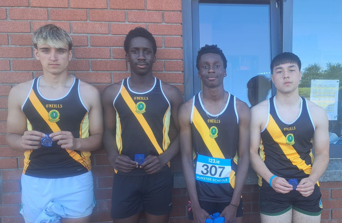 All Ireland bound! Huge congrats to all who qualified at MTU Cork! Golds for Bao, Eoin, Eamon Óg &amp; Kevin, silver for Niamh &amp; relay teams, bronze &amp; Tailteann spot for Kevin! Best Senior Boys Team in Munster—well done all! #AllIrelandBound