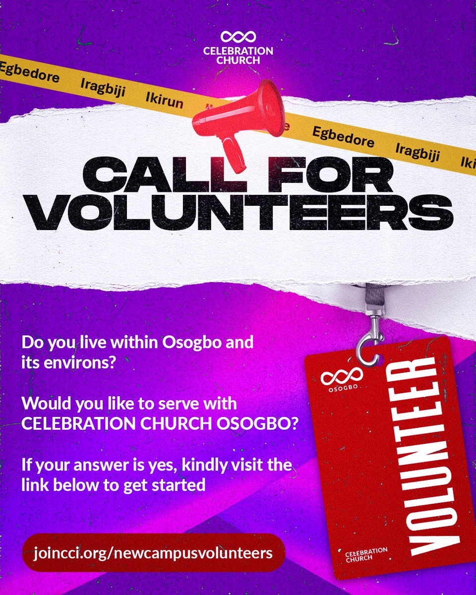 cci__online's tweet photo. Do you live in Osogbo and its environs?

Celebration Church Osogbo is calling for volunteers as we prepare for our inaugural service.

To volunteer, kindly click on the link below 👇

https://t.co/flCzdNR24F

#NewCampusAlert 
#CCIOsogboiscoming 
#CCIGLOBAL https://t.co/D78uzItAor