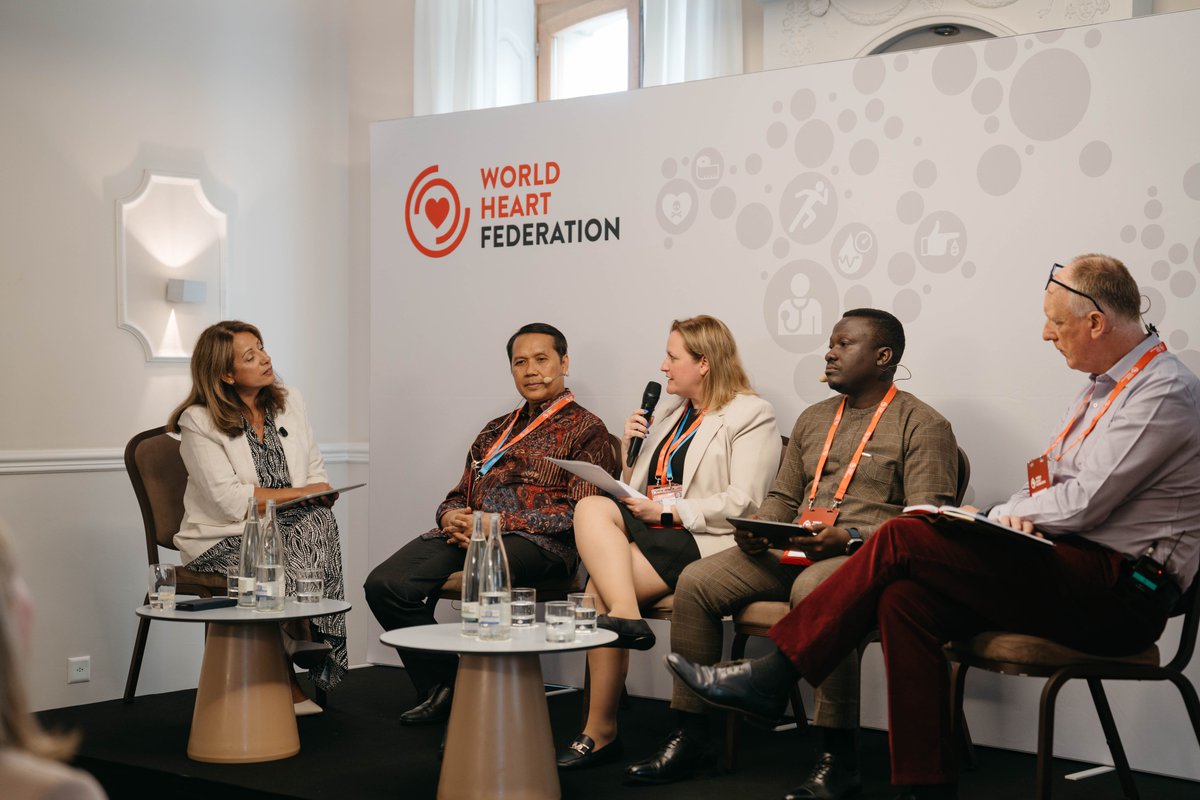 The panel is now complete for our session on “Advancing Cardiovascular Health for All through National Action Plans”, held in parallel to #WHA78.

Moderated by Shiulie Ghosh, the discussion features Dr. Renan Sukmawan, Esther Medina Bermejo, Dr. Neil Johnson, and Dr. Kouamivi