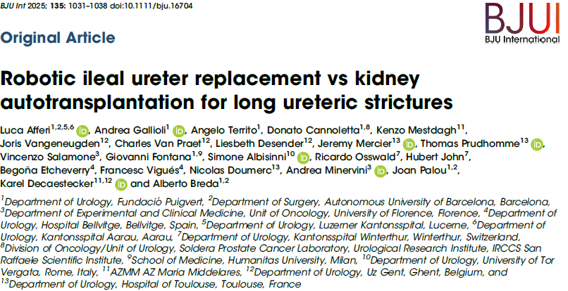 Fundació Puigvert Barcelona (@fpuigvert) on Twitter photo Today in #PiS: "Robotic ileal ureter replacement vs kidney autotransplantation for long ureteric strictures".
A multi and interdisciplinary group from different countries of Europe have published on <a href="/BJUIjournal/">BJU International</a> this key research.
🔗tinyurl.com/ycyjt2h2 Today in #PiS: "Robotic ileal ureter replacement vs kidney autotransplantation for long ureteric strictures".
A multi and interdisciplinary group from different countries of Europe have published on <a href="/BJUIjournal/">BJU International</a> this key research.
🔗tinyurl.com/ycyjt2h2