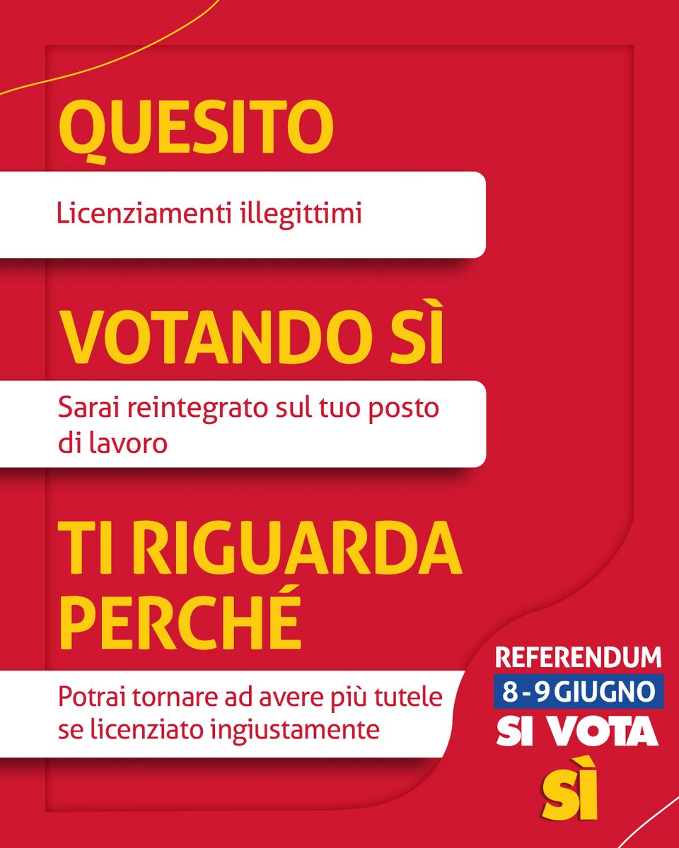Poi non dire che non lo sapevi.

Il #Referendum2025 riguarda anche te.

L’8 e 9 giugno vieni a votare.

#insiemeperilreferendum #Lavoro #Diritti #Cittadinanza #CGIL
