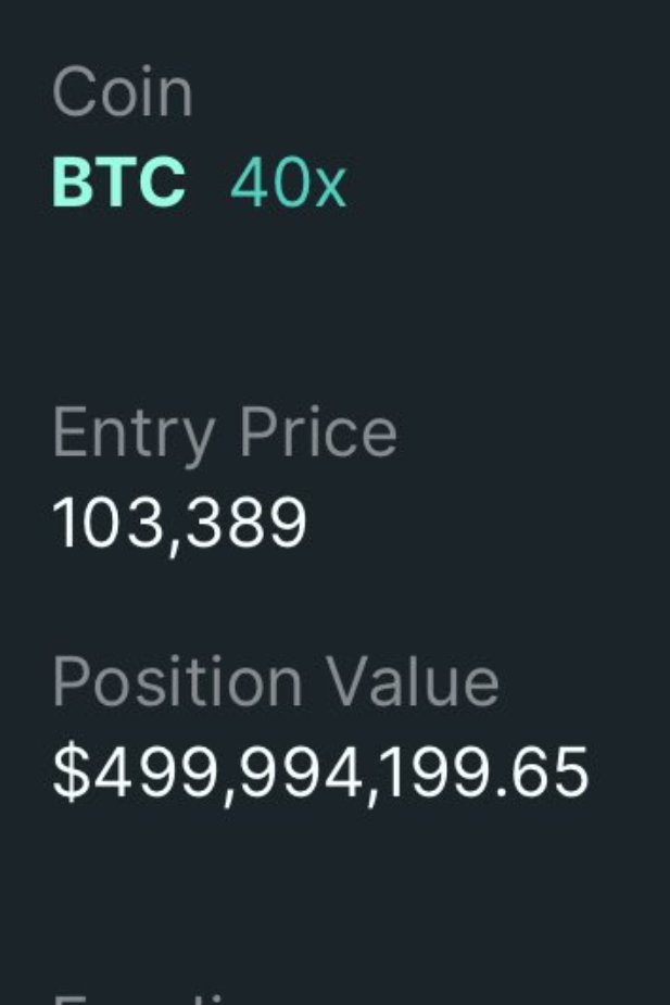 AlexesNakamoto's tweet photo. 📰 BREAKING:
James Wynn opens a massive 4,838 BTC long position at 40x leverage — worth nearly $500 million.

The Bitcoin volcano has a new trigger man. @JamesWynnReal 

Liquidation price $97,905 https://t.co/dDil5GuRiy