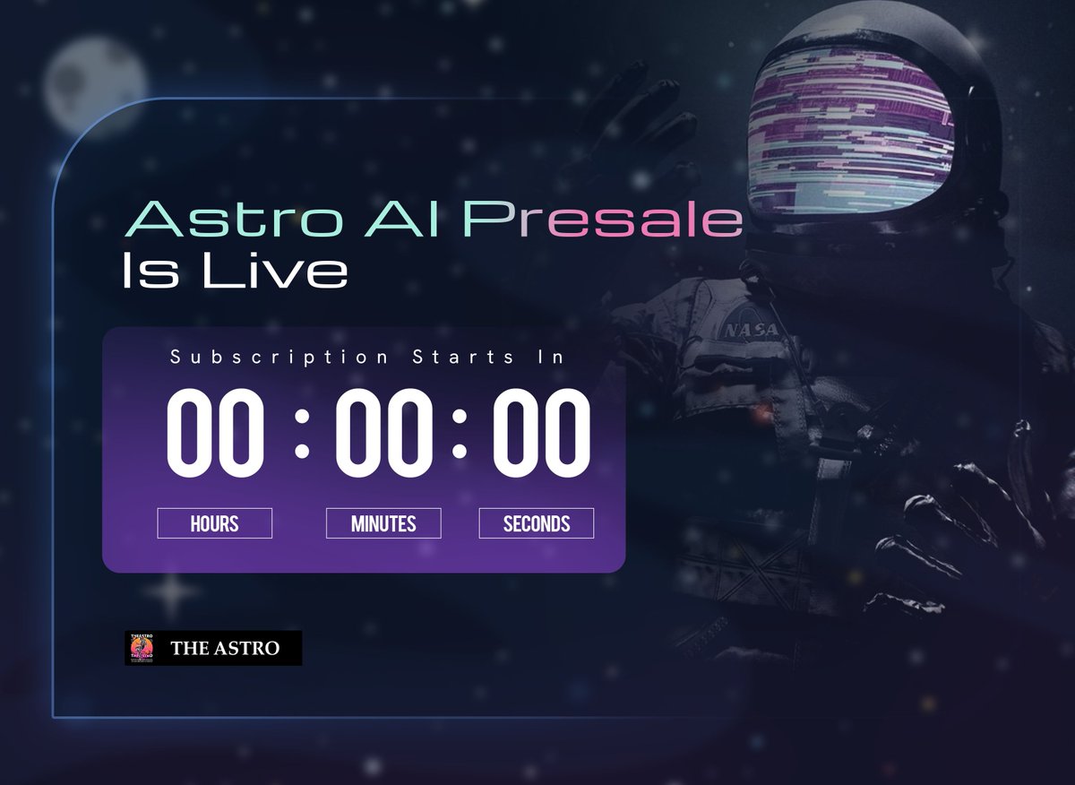 theastro_ai's tweet image. Virgens, The countdown is over ⏳
🪐 Astro AI Presale on Genesis @virtuals_io is now live!
Presale link: app.virtuals.io/geneses/1579
The journey begins today and you’re invited to be part of it.
Secure your front row seat to the universe today.