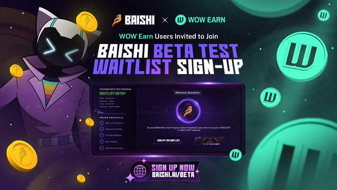 Abuchi55764796's tweet photo. 🚨 It's NOT too late to join the revolution! WOW EARN users can now access the @playbaishi Beta Test Program and start earning rewards while exploring the future of AI gaming. 🔥#WOW #Baishi #AiFi #CryptoGaming #BetaTest #WOWfam https://t.co/fUYSOku0xs