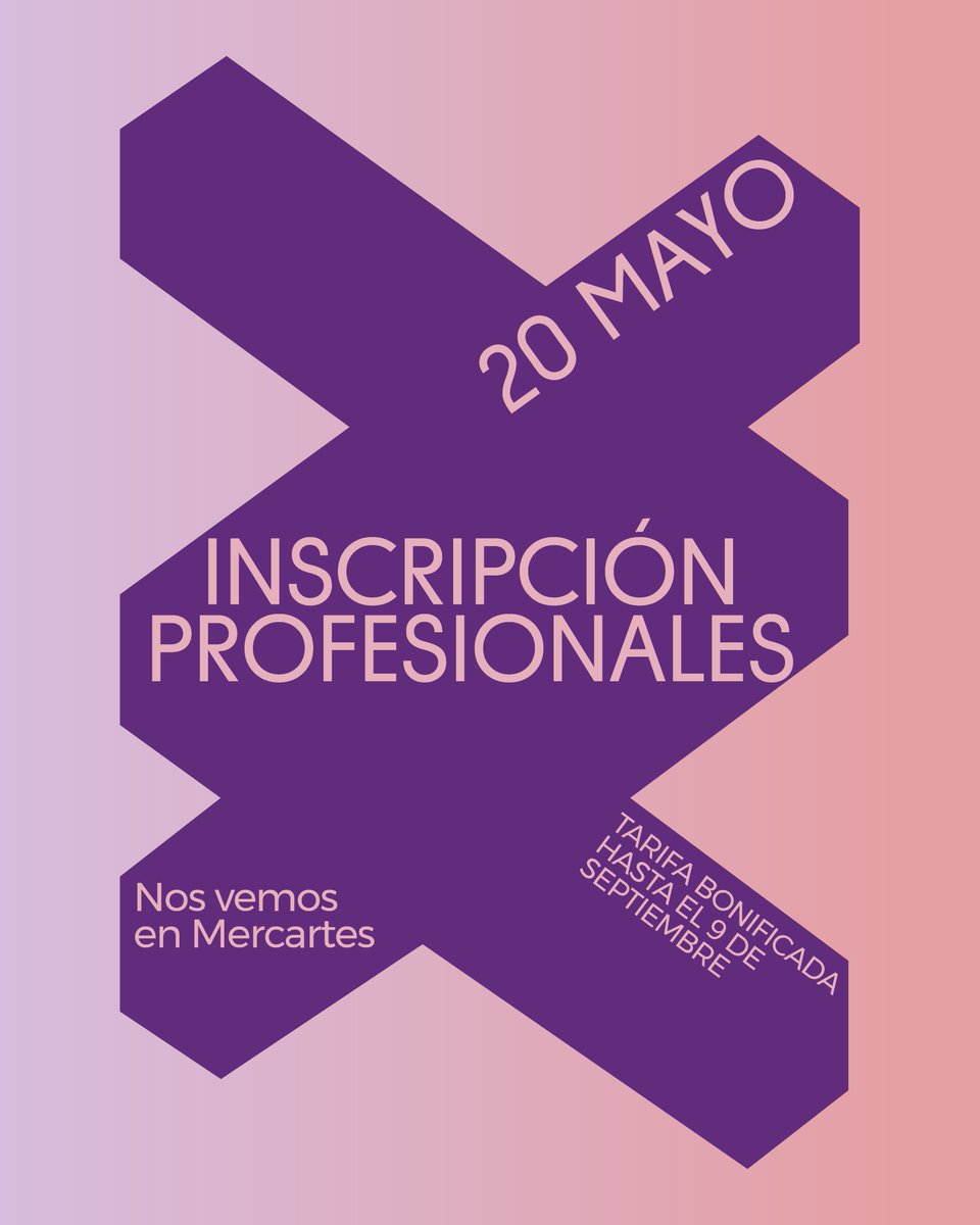¿Estás pensando asistir a #Mercartes2025?
Este martes, 20 DE MAYO (11H), se abren las inscripciones para PROFESIONALES📝

👉🏻 Si buscas ampliar tus contactos, descubrir nuevas oportunidades o consolidar tu presencia en el mercado… #NosVemosEnMercartes💜

🟪mercartes.es