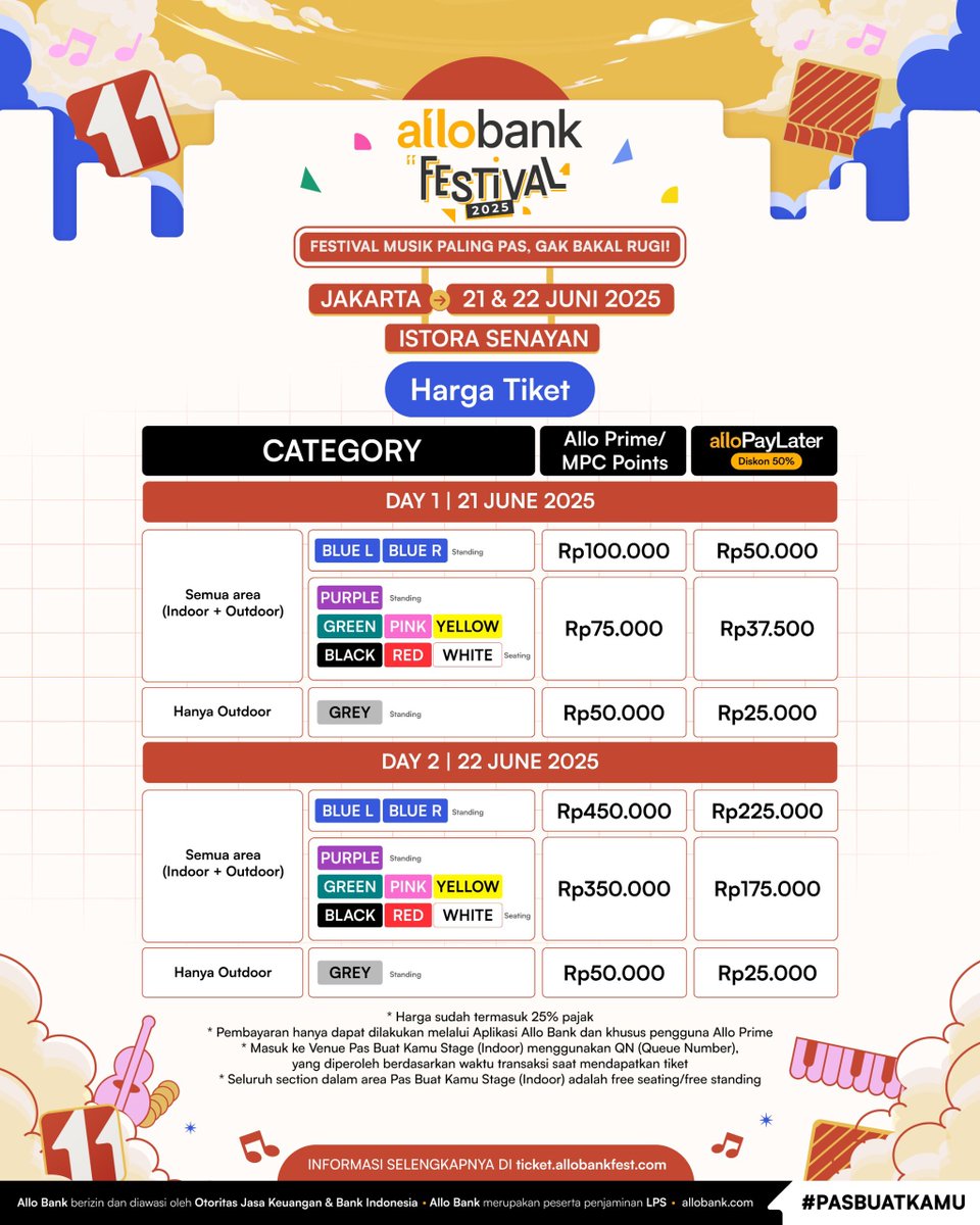Ini nih Seatplan yang kamu tunggu-tunggu! 💛

Kira-kira kamu mau di section mana nih? 😜

Siapin Allo Bank kamu sebelum war tiket yaa! 

Syarat dan ketentuan bisa dilihat di ticket.allobankfest.com

Jangan lupa follow media sosial Allo Bank biar kamu gak ketinggalan informasi