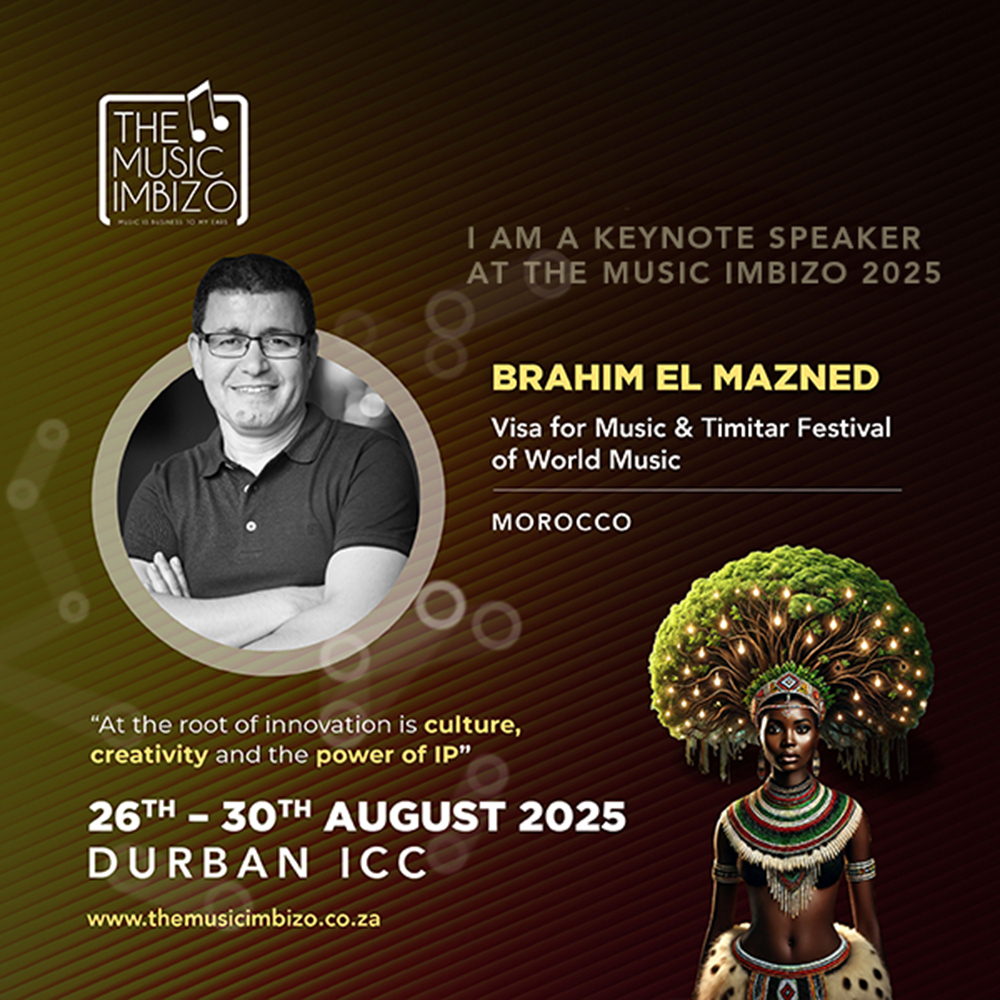 themusicimbizo's tweet photo. #TheMusicImbizo Brahim El Mazned is one of Moroccoโs most influential cultural curators. He is the founder of the Timitar Festival in Agadir and the creator of Visa For Music in Rabat โ a music market and festival for African and Middle Eastern artists. #CultureCreativityIP https://t.co/H4bV42dLBb