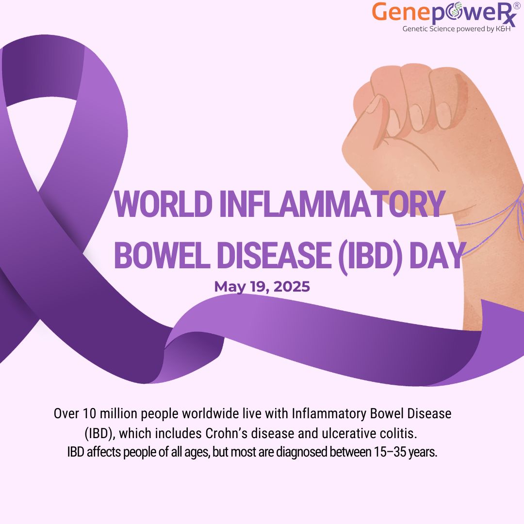 💜 Today is World IBD Day!
Over 10 million people live with Crohn’s disease or ulcerative colitis.
Let’s raise awareness, support early diagnosis, and push for better care.
#WorldIBDDay #IBDawareness #GutHealth #GenepoweRx