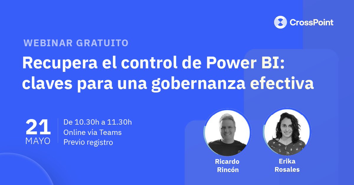 📢 ÚLTIMA LLAMADA!!
𝗥𝗲𝗰𝘂𝗽𝗲𝗿𝗮 𝗲𝗹 𝗰𝗼𝗻𝘁𝗿𝗼𝗹 𝗱𝗲 𝗣𝗼𝘄𝗲𝗿 𝗕𝗜: 𝗰𝗹𝗮𝘃𝗲𝘀 𝗽𝗮𝗿𝗮 𝘂𝗻𝗮 𝗴𝗼𝗯𝗲𝗿𝗻𝗮𝗻𝘇𝗮 𝗲𝗳𝗲𝗰𝘁𝗶𝘃𝗮

📆 21 de mayo
🕛 10.30h
💻 Online, vía Teams
✨ Inscripción gratuita

➡️ events.teams.microsoft.com/event/63c2181d…

#CrossPoint365 #Data #PBI