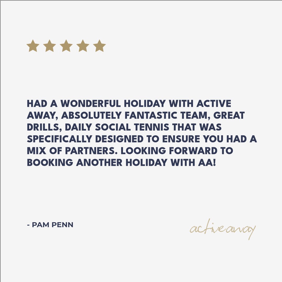 Pam Penn had a wonderful holiday with us: "Absolutely fantastic team, great drills, daily social tennis!" 🎾😊

Excited to welcome Pam back for another trip soon!

#ActiveAway
