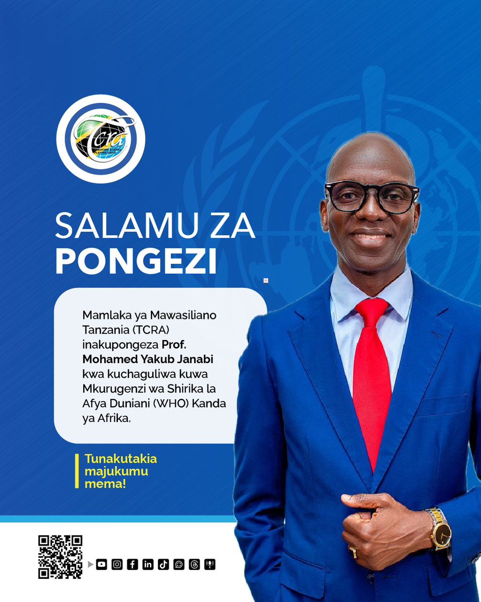 📌Salamu za Pongezi kutoka Mamlaka ya Mawasiliano Tanzania (TCRA).

#tcratz #who #tanzania