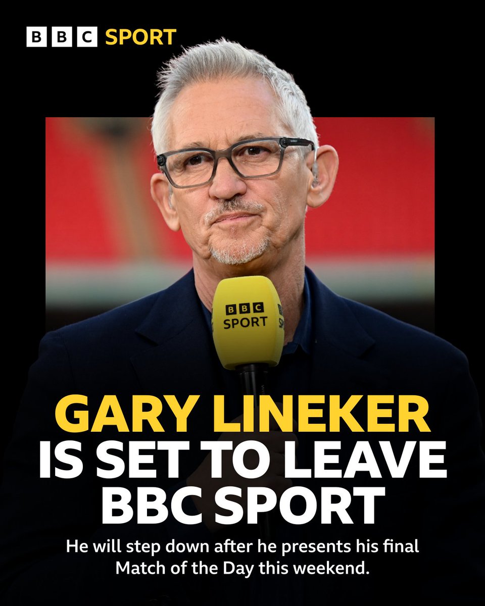 Match of the Day (@bbcmotd) on Twitter photo After a presenting career on the BBC that's spanned four decades, <a href="/GaryLineker/">Gary Lineker</a> will leave BBC Sport following his final Match of the Day on Sunday. After a presenting career on the BBC that's spanned four decades, <a href="/GaryLineker/">Gary Lineker</a> will leave BBC Sport following his final Match of the Day on Sunday.
