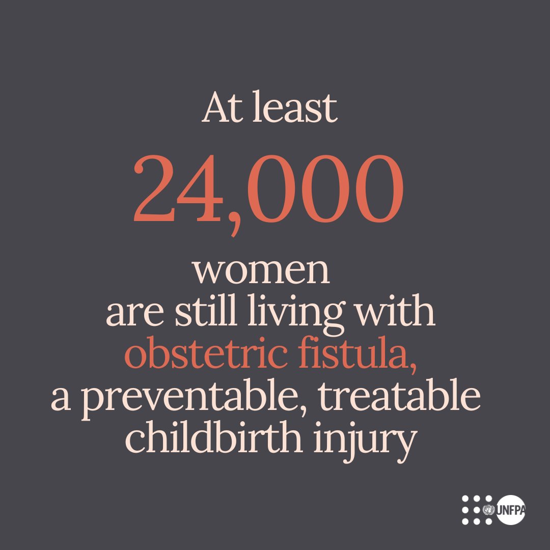 UNFPAKen's tweet image. Obstetric fistula is a serious childbirth injury caused by prolonged, obstructed labor.
In Kenya, an estimated 24,000 women live with this devastating condition—facing pain, stigma, and isolation.
See how @UNFPA is taking action to #EndFistula: unf.pa/cef