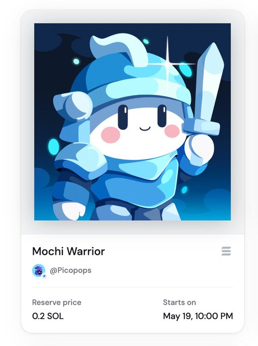 🚨Auction Alert!

The incredible <a href="/Picopops/">Picopops</a> has dropped a beautiful one-of-a-kind "Mochi Warrior" NFT for <a href="/Mochi_Blob/">Mochi (Sui)</a>.

⏰ Going live in under 4 hours!
🗓️ 5PM CEST / 11AM EST
🎯 Bid here → exchange.art/single/DfZotV8…

💰 Bids in $SOL (not $SUI) - it’s a Solana collab! ⚡

Don't miss