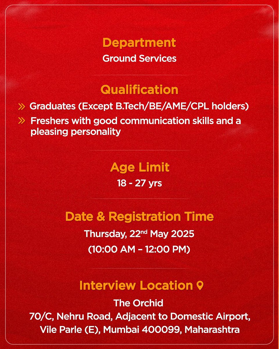 flyspicejet's tweet photo. Step into the aviation world with our Ground Services Team — Now Hiring!

#flyspicejet #NowHiring #HiringAlert #GroundServices #Flights #Aviation #spicejet https://t.co/XzljULvIng