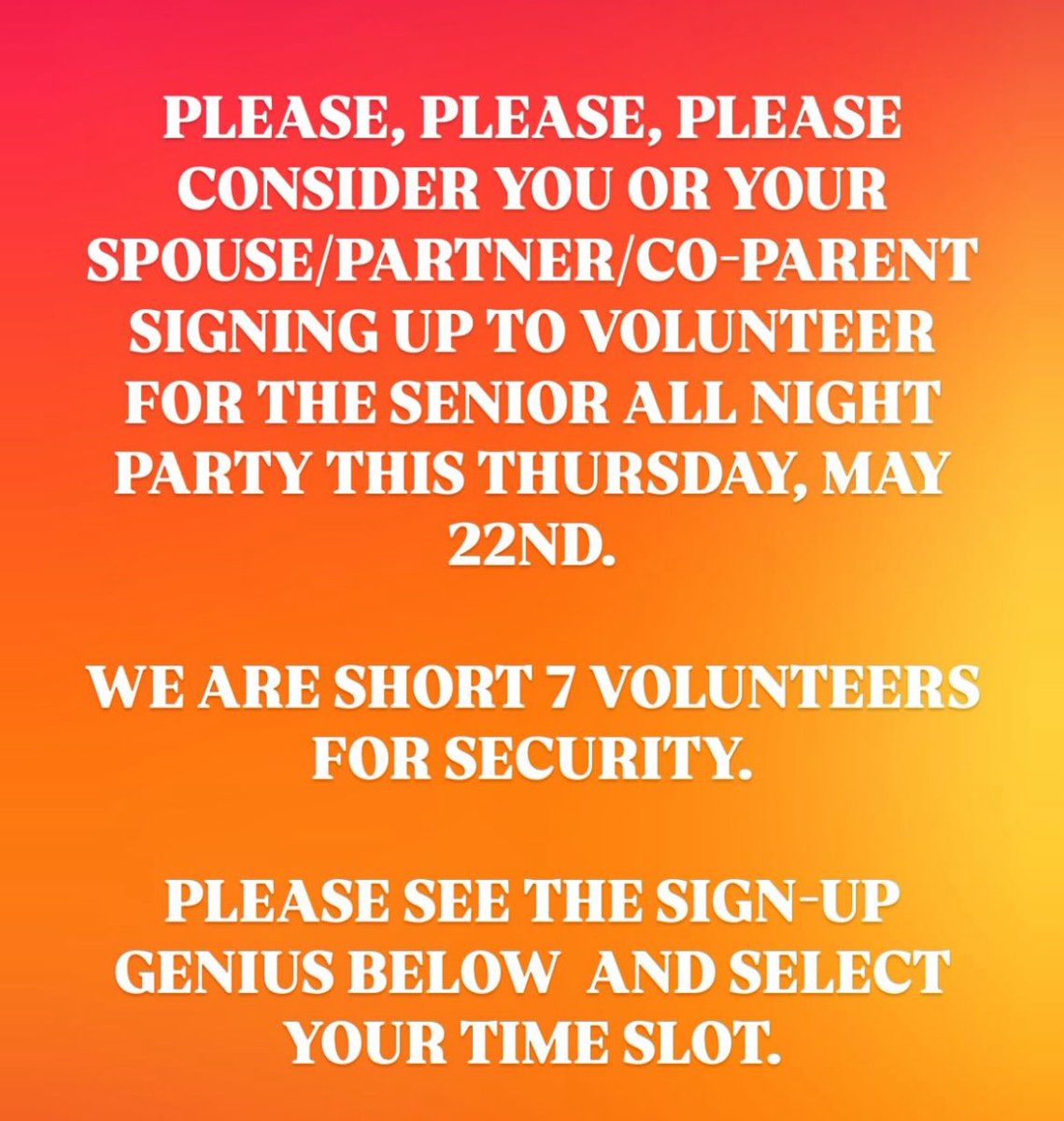‼️🚨Click the link below to volunteer. Thank you parents. We appreciate you! 

Congratulations to 2025 graduates! Go Cubs! 🐯

Link 🔗 to volunteer:
signupgenius.com/index.cfm?go=s…